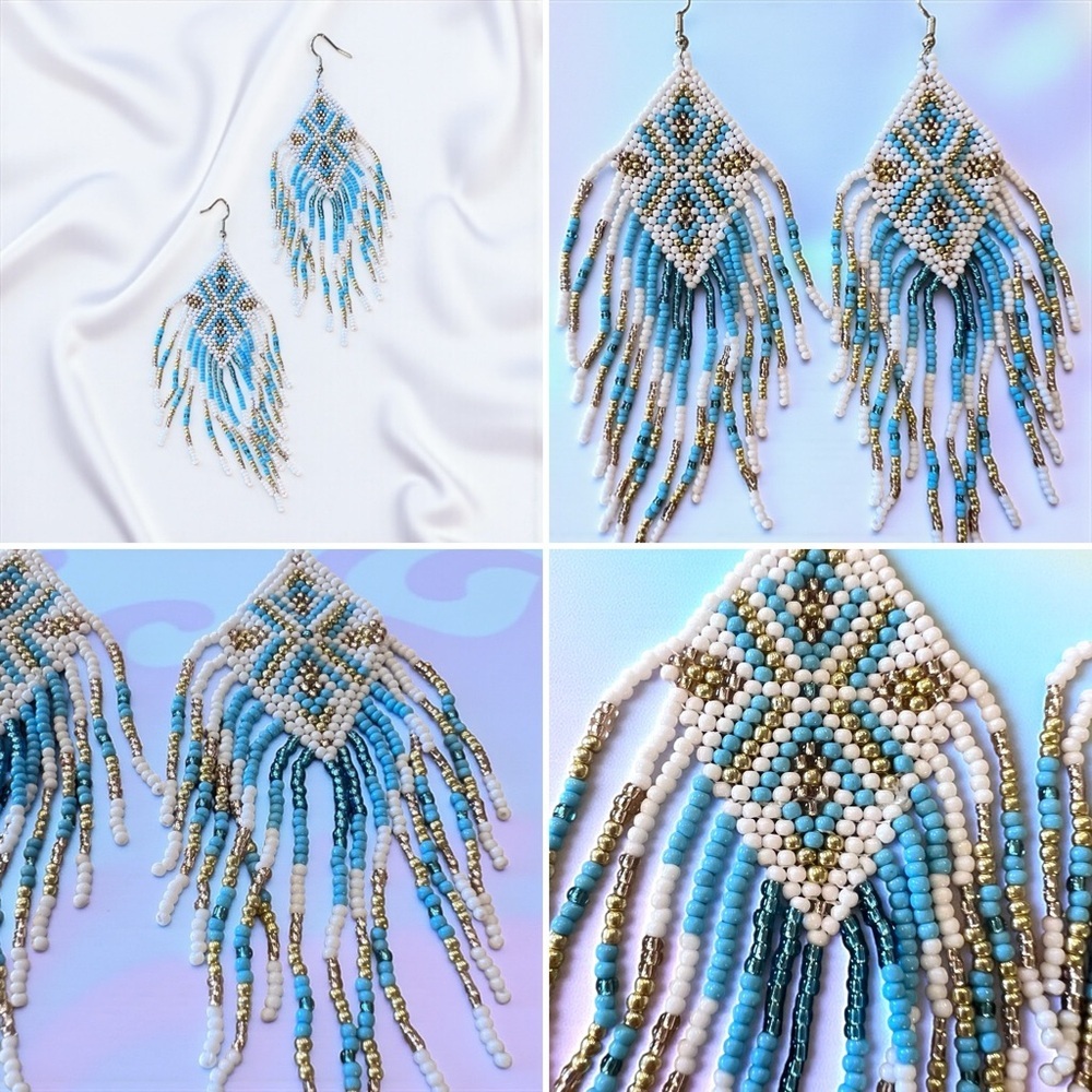 Southwestern Handbeaded Beaded Fringe Earrings - Picture 10 of 11